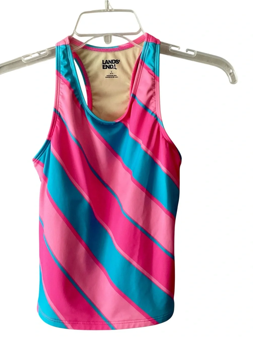 Lands' End Kids Pink & Teal Diagonal Stripe Racerback One-Piece